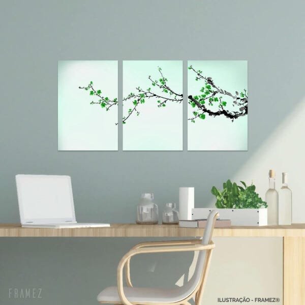 Quadro Ramo de Flores Orquídeas Verde Arte 3 Peças 90x45 - 1