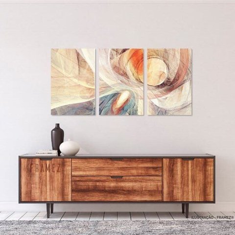 Quadro Abstrato Moderno Ying Yang Decorativo Artístico 3 Peças