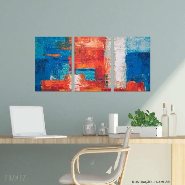 Kit Quadros Abstrato em Tecido decorativo Médio 90x45 Canvas - 1