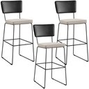 Ver imagem 1 de Kit 03 Banquetas Altas Cozinha Sala Jantar Fixa Allana L02 Couríssimo Preto Linho Cru - Lyam Decor