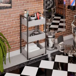 Carrinho Organizador Multiuso para Cozinha Salão de Beleza com Rodinhas Cinza Laís - 4