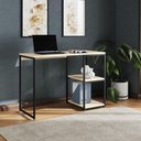 Ver imagem 1 de Mesa Escritório Berlim Industrial com Prateleira Ferro Preto Tampo 110x46 Off White