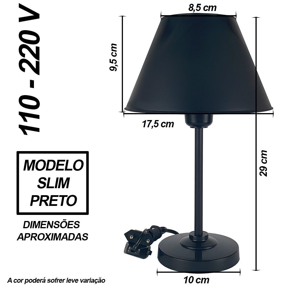 Abajur Infantil Slim Menina ou Menino Luminária para Quarto - Cor Preto - 2