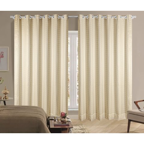 Cortina Corta Luz 2,00m X 2,50m 100% Blackout Com Voil Xadrez Palha Para Varão Simples
