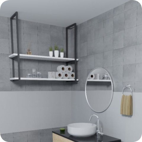 Nicho Preto Prateleira Suspensa Teto Banheiro Branca 80cm