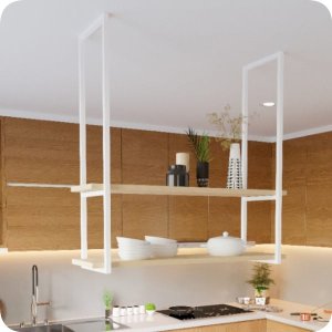 Nicho Branco Prateleira Suspensa Teto Cozinha Madeira 1.20Mt