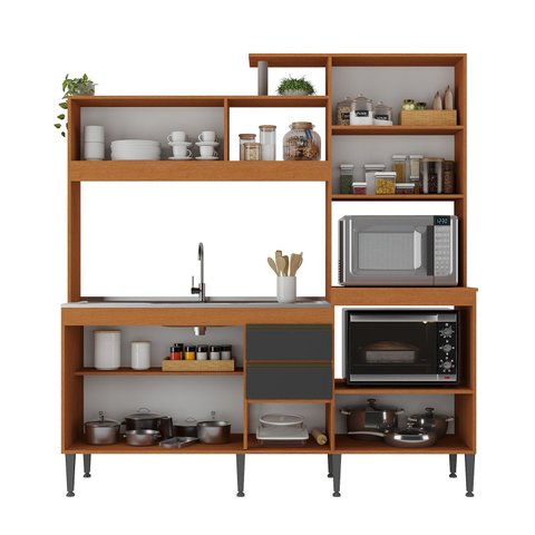 Kit 3 Peças Cozinha Alice 8 Portas 2 Gavetas + Balcão Cooktop + Nicho