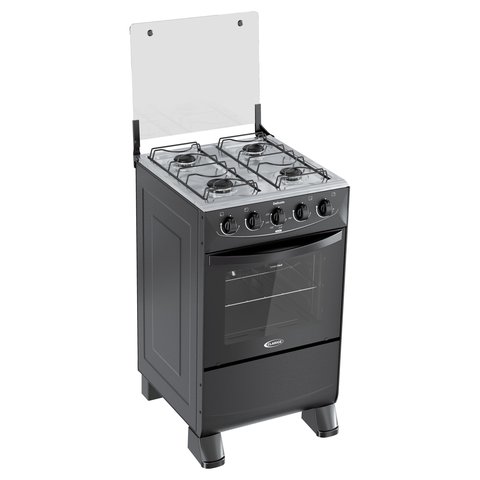 Fogão Delicato 4 Bocas Porta com Visor Vidro Duplo Mesa Aço Inox com Forno 52 L Compacto e Moderno