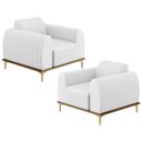 Ver imagem 1 de Kit 02 Poltronas Decorativas Base De Madeira e Pés D'Ouro Molino D02 Corano Branco C-12 - Lyam