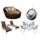 Ver imagem 1 de Kit 4 Cadeiras e Mesa, 2 Espreguiçadeiras, 1 Balanço Ninho e 1 Chaise em Alumínio - Azul Turquia