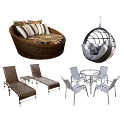 Kit 4 Cadeiras e Mesa, 2 Espreguiçadeiras, 1 Balanço Ninho e 1 Chaise em Alumínio - Azul Turquia - 1 Kit 4 Cadeiras e Mesa, 2 Espreguiçadeiras, 1 Balanço Ninho e 1 Chaise em Alumínio - Azul Turquia - 1