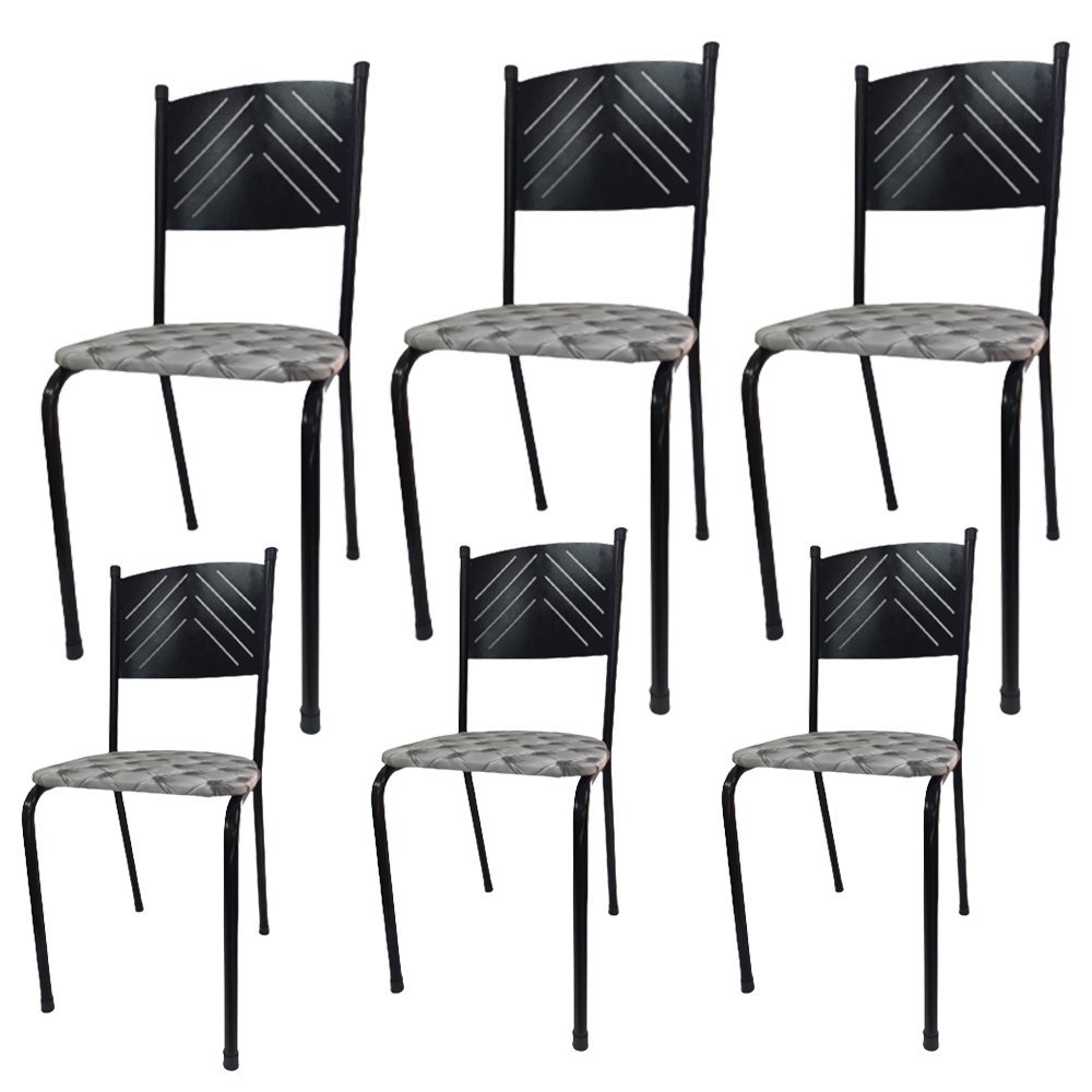 Kit 6 Cadeira Preta para Cozinha Jantar Metal Tubular Almofadada Assento Captone Medcombo - 1