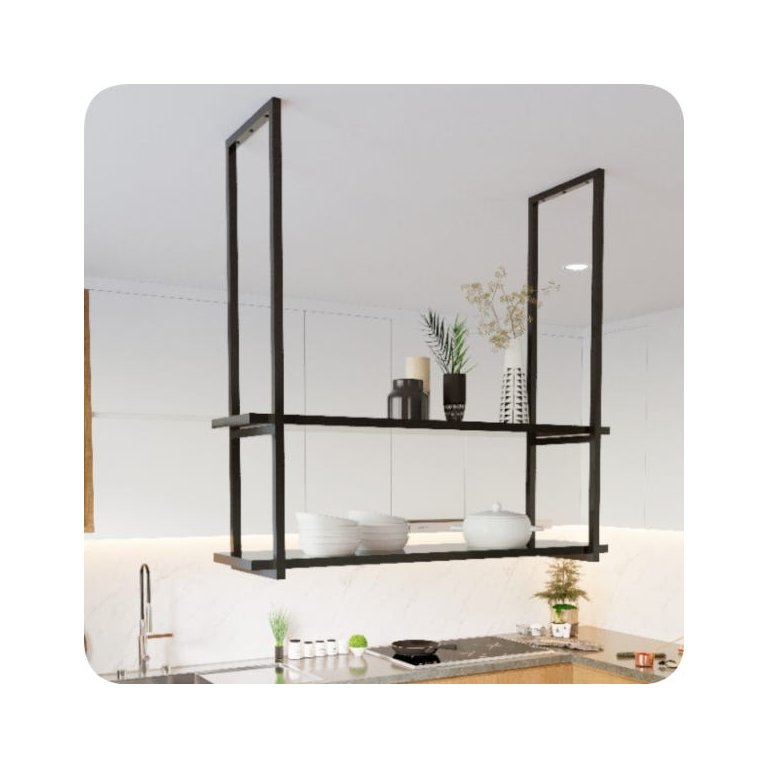 Nicho Preto Prateleira Suspensa Teto Cozinha Preta 1.20Mt