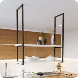 Nicho Preto Prateleira Suspensa Teto Cozinha Branca 60cm - 1