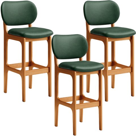 Kit 3 Banquetas Alta Bar Cozinha Sala Jantar Fixa Betta L02 Imbuia Facto Verde Musgo - Lyam Decor