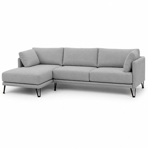 Sofá Sala de Estar Atena Chaise Esquerdo Pés de Ferro 284cm 5 Lugares Linho Cinza M1 - Monari Design