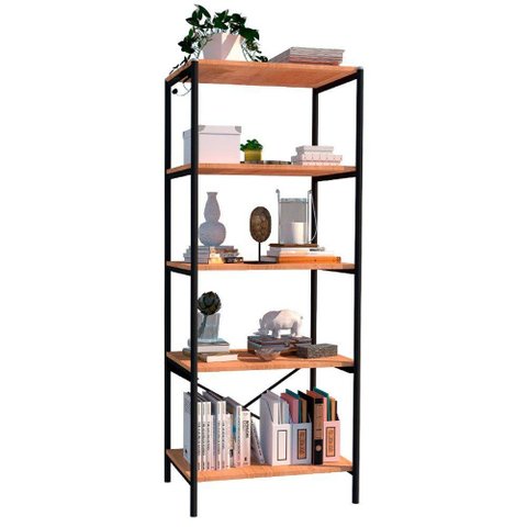 Estante Livreiro Multiuso Trento Estilo Industrial 150cm com 5 Prateleiras Demolição Preto -