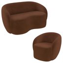 Ver imagem 2 de Conjunto 1 Sofá Living 160cm e 1 Poltrona Decorativa Sala de Estar Íbis Encosto Fixo Veludo Marrom G