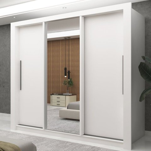Guarda-Roupa Casal 3 Portas com 2 Gavetas com 1 Porta Espelho 100% MDF Roma
