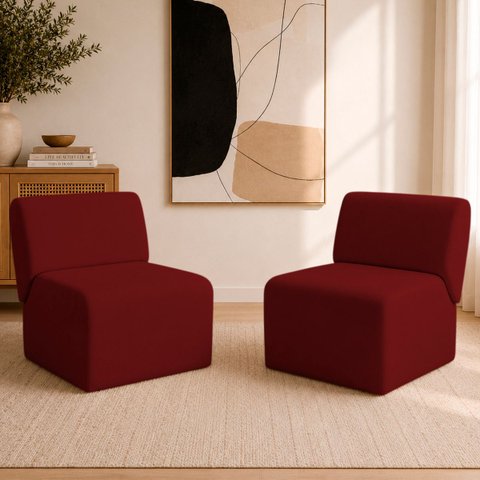 Kit 2 Poltronas Decorativas Zoe Orgânicas Modernas Minimalistas Sala Recepção Luxo Suede