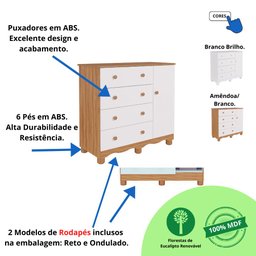 Cômoda Junior 1 Porta Lisa 100% Mdf Moveis Peroba Amendoa/branco - 3