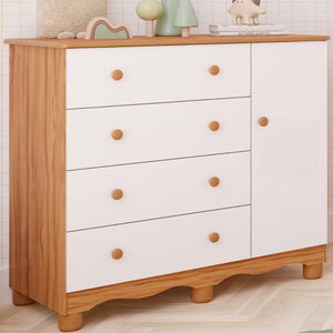 Cômoda Junior 1 Porta Lisa 100% Mdf Moveis Peroba Amendoa/branco