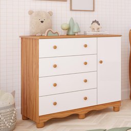 Cômoda Junior 1 Porta Lisa 100% Mdf Moveis Peroba Amendoa/branco - 8