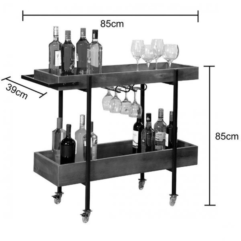 Adega Carrinho Dubai em Madeira Maciça e Base Metal - Mobiliamobilia - 7