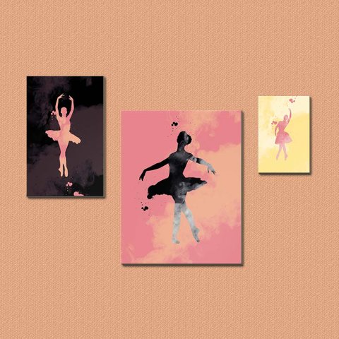 Bailarina - Quadros Modulares ou Placas Modulares Decorativas com 3 Peças