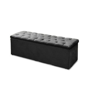 Baú Recamier King Suede Preto 47x193x51