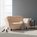 Ver imagem 1 de Namoradeira Decorativa Dália Couro Bege 2 Lugares Pés Madeira Mz Decor