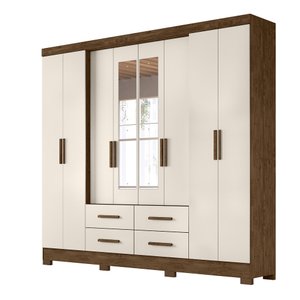 Guarda Roupa 8 Portas com Espelho San Lorenzo Plus Castanho Wood Baunilha 941391 Moval