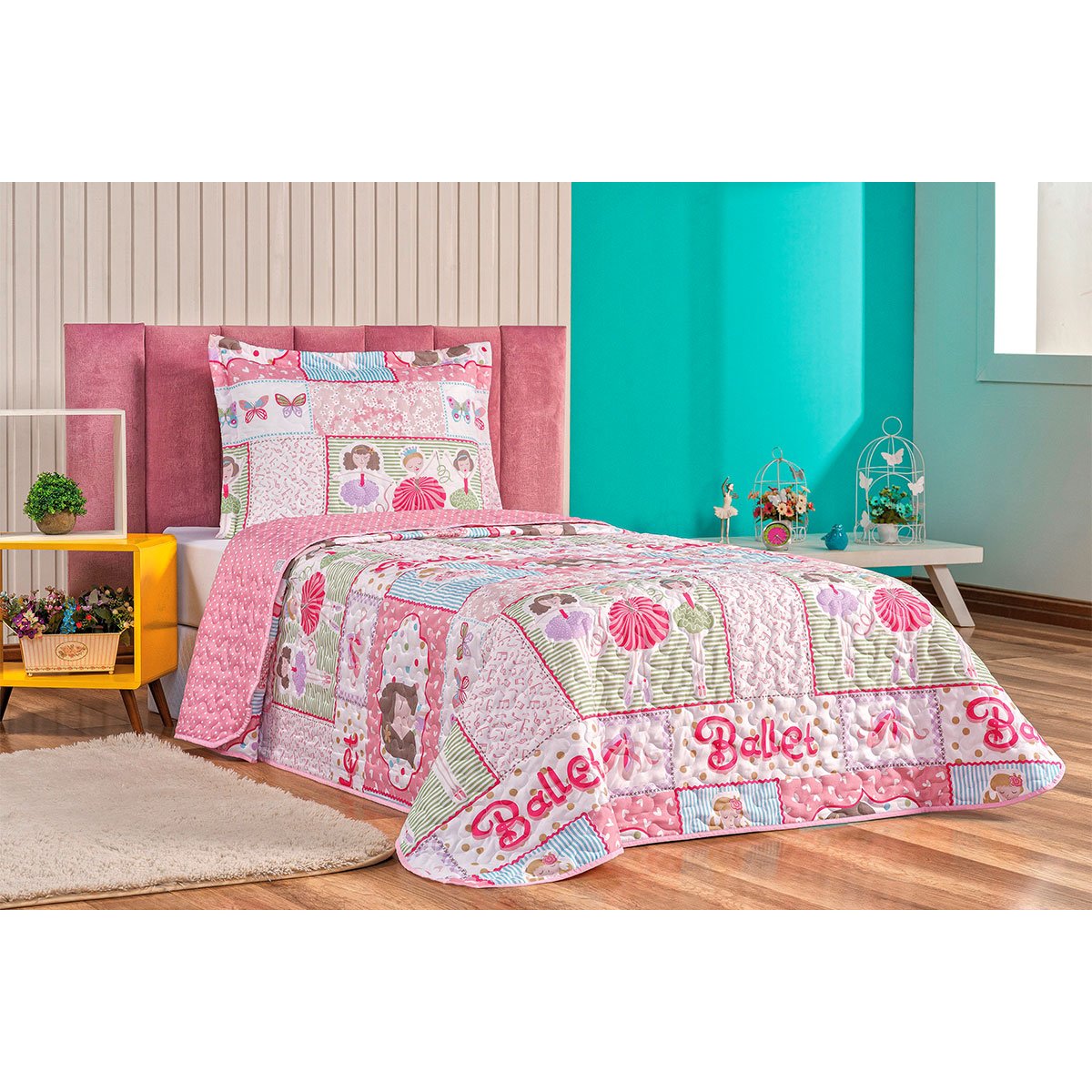 Kit Jogo Quarto Menina Colcha Cobre Leito Barbie Infantil