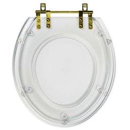 Assento Sanitario Poliéster Convencional Universal Oval Cristal com Ferragem Dourada - 1