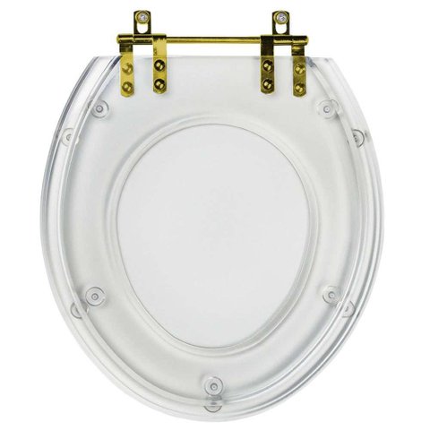 Assento Sanitario Poliéster Convencional Universal Oval Cristal com Ferragem Dourada