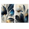 Quadro Flor Azul Branco e Gold - Kit 2 telas Decor Arte RJ 90 x 60 cm Branca - 2