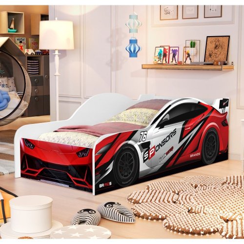 Cama Infantil Solteiro Carro Formula 1 Vermelho para Colchão 88cm