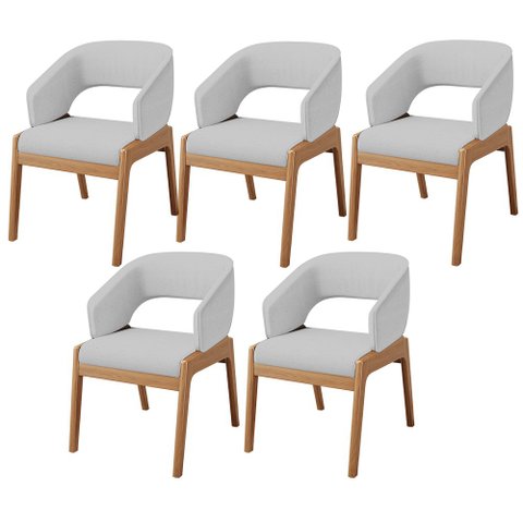 Kit 05 Cadeiras de Jantar e Estar Living Estofada Lince L02 Linho Cinza - Lyam Decor