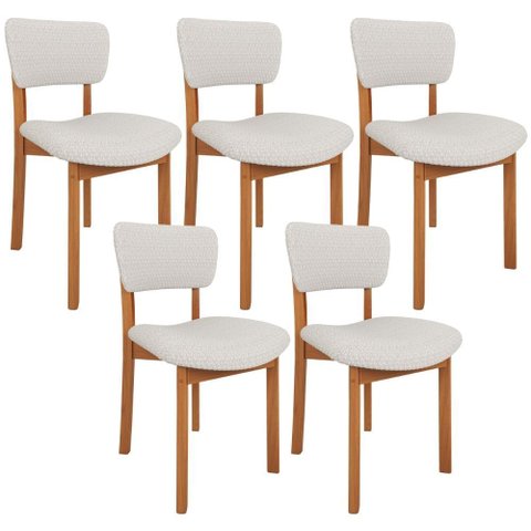 Kit 05 Cadeiras para Sala de Jantar Cozinha Living Estofada Dara L02 Bouclê Cru - Lyam Decor