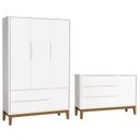 Ver imagem 1 de Jogo de Quarto Infantil Guarda Roupa 3 Portas e Cômoda 1 Porta Classic Branco Fosco com Pés Amadeira