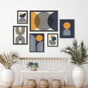 Ver imagem 1 de Composição 6 Quadros Abstratos Minimalistas Azul e Mostarda - com Vidro:madeira Preta