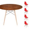 Conjunto Mesa Eames Eiffel Dsw Redonda Pau Ferro 120cm + 4 Cadeiras Eames Dsw - Vermelha - 1