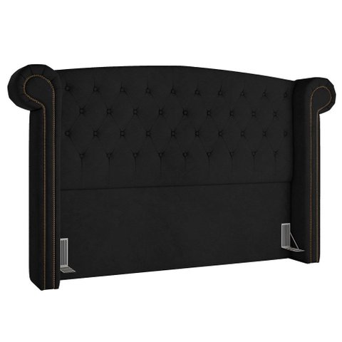Cabeceira Estofada Box Solteiro Valencia 90 Cm Tca 944 - Veludo Preto