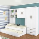 Ver imagem 1 de Quarto Modulado Helen com Roupeiro 2 Portas, Módulo Aéreo, Cama e Auxiliar Branco - Phoenix Baby