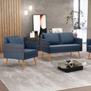 Ver mais imagens de Kit 01 Namoradeira e 01 Poltrona Suede Castanho Azulnho