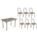 Ver imagem 1 de Conjunto: Mesa Sala Jantar Elba Tampo Madeirado C/ Vidro 120cm e 6 Cadeiras Noruega Niquel/freijo