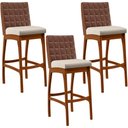 Ver imagem 1 de Kit 03 Banquetas Altas Cozinha Sala De Jantar Fixa Mila B04 Couríssimo Marrom Linho Cru - Lyam