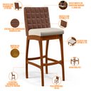 Ver imagem 4 de Kit 03 Banquetas Altas Cozinha Sala De Jantar Fixa Mila B04 Couríssimo Marrom Linho Cru - Lyam