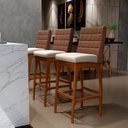 Ver imagem 2 de Kit 03 Banquetas Altas Cozinha Sala De Jantar Fixa Mila B04 Couríssimo Marrom Linho Cru - Lyam