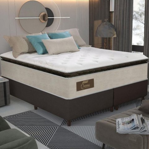 Cama Box Conjugado King com Colchão 193x73x203 Gazin Cr35350 Bege Marrom